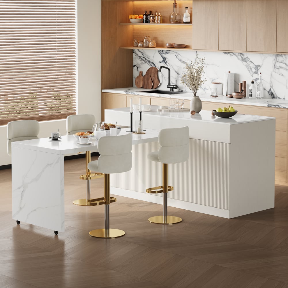 Modern 81"-106" Sintered Stone Kitchen Island with Drawers & Doors, White window image