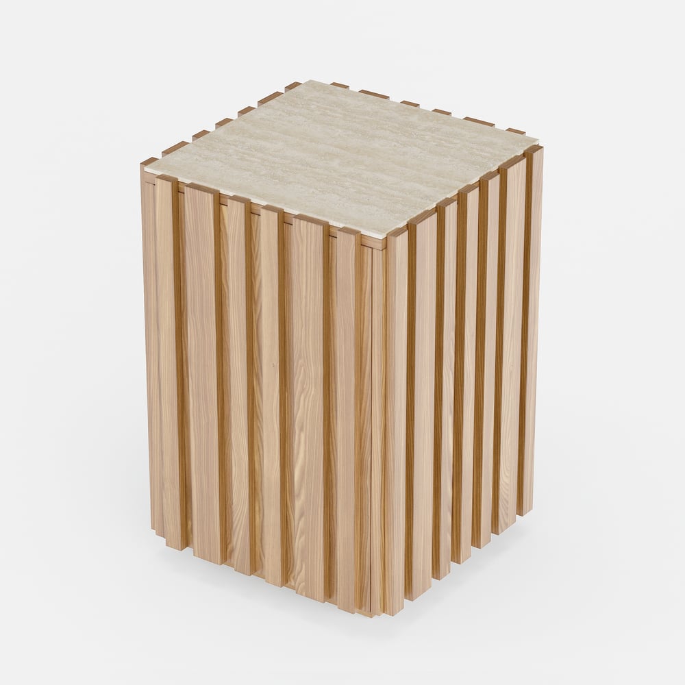 Aura Ash Wood Fluted Natural Side Table with Sintered Stone Top window image