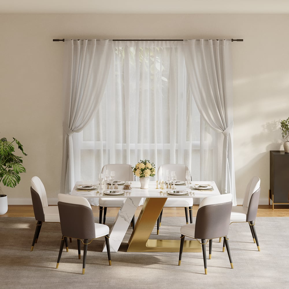 Dining Set 71" Modern Rectangle Sintered Stone Dining Table with 6 Chairs window image