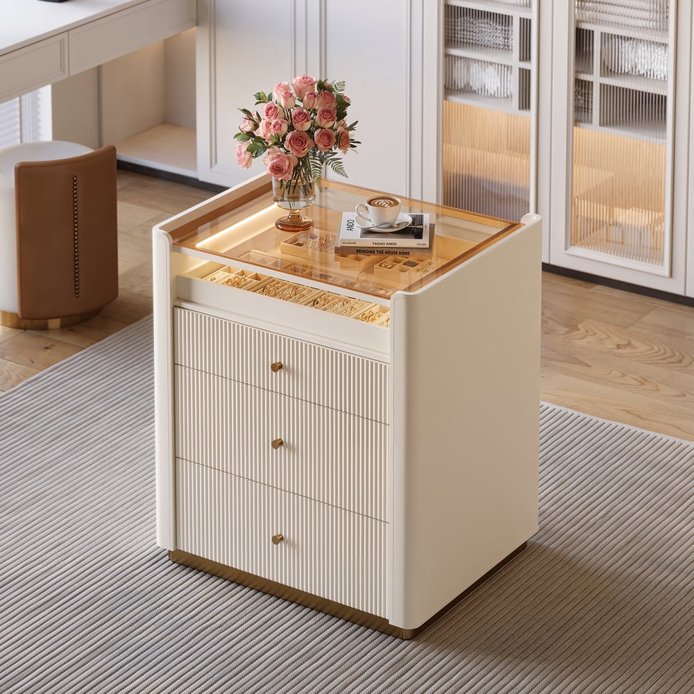 Modern 29.5" Fluted Leather Closet Island 7 Drawer Dresser with Light & Jewelry Storage window image