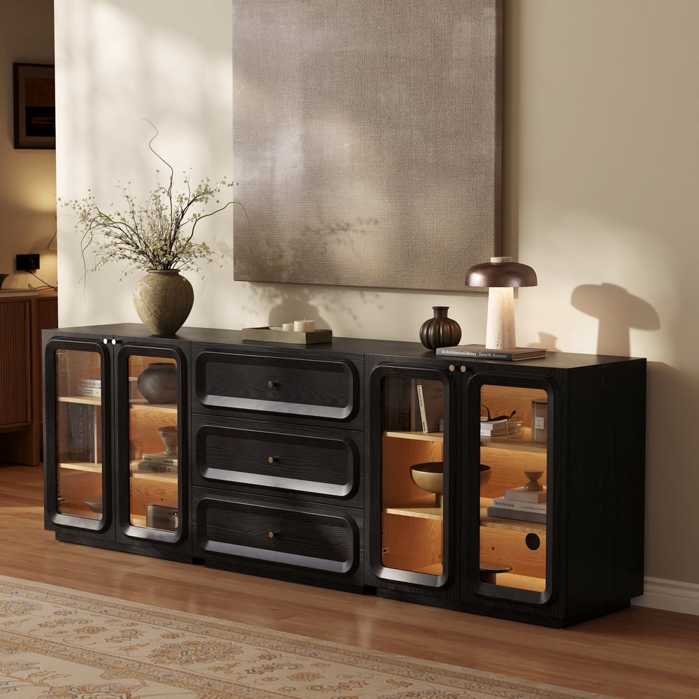 94" TV Stand with Chest Cabinet, Drawers and LED window image
