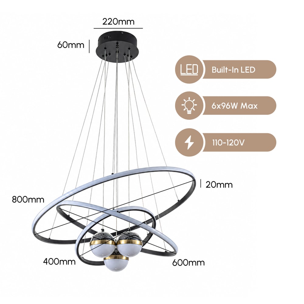 31" 6-Light LED Chandelier with Starry Projection, Dimmable & Adjustable weights dimensions image