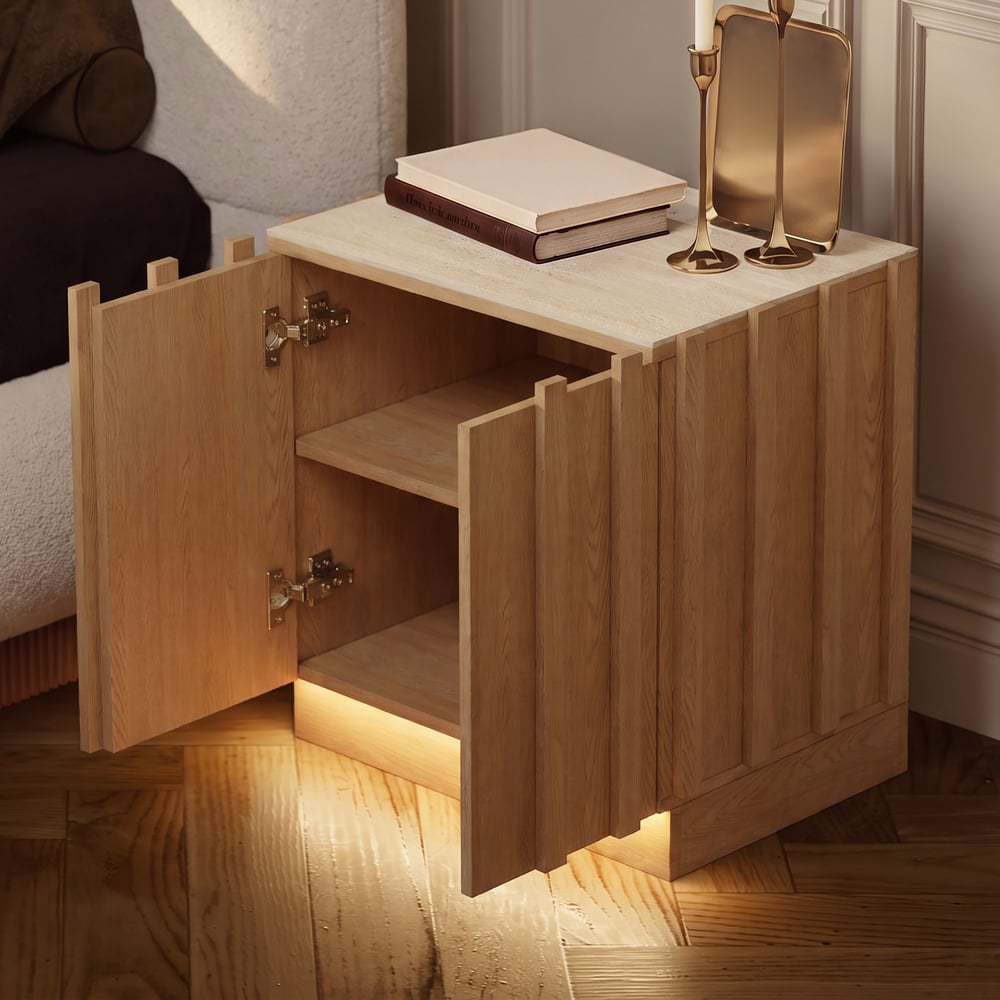 Aura Ash Wood Led Nightstand with Charging Station,Set of 2 window image