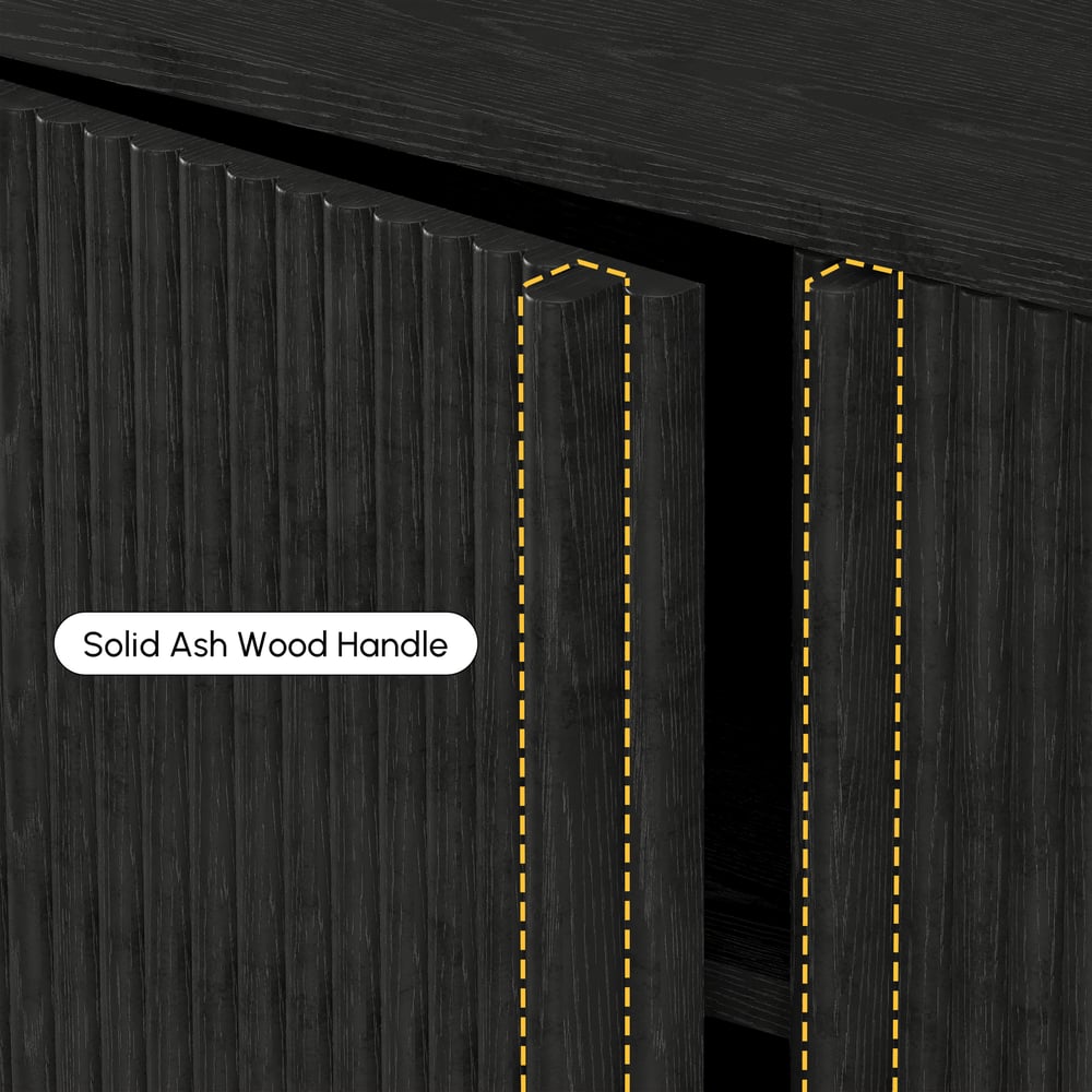 80" Solid Wood Fluted Black TV Stand with Cabinets window image