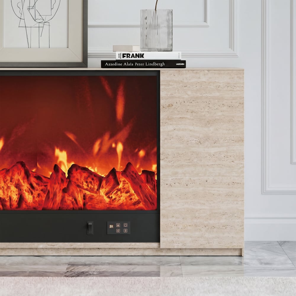 71" Sintered Stone Electric Fireplace TV Stand with Remote Control window image
