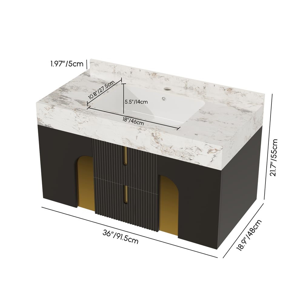 Artis Floating Bathroom Vanity Set 36" Modern Bathroom Vanity with Single Sink weights dimensions image