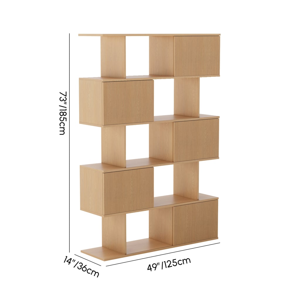 72.8" Natural Sliding Door Etagere Bookshelf 5-Shelf Tall Book Shelf Rich Storage weights dimensions image