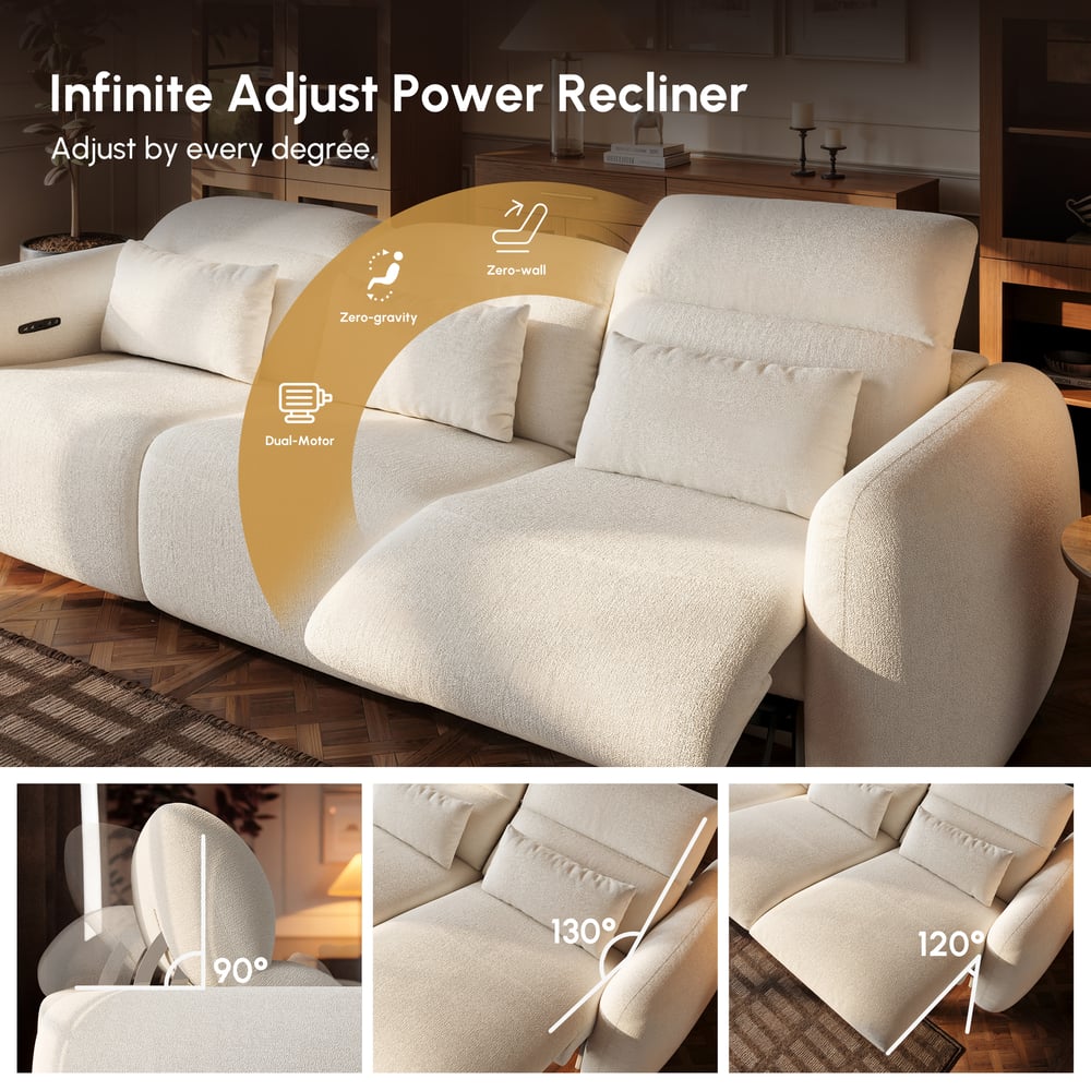 312cm 3-Seater Chenille Zero Gravity Power Reclining Sofa with Pillows & USB Port window image