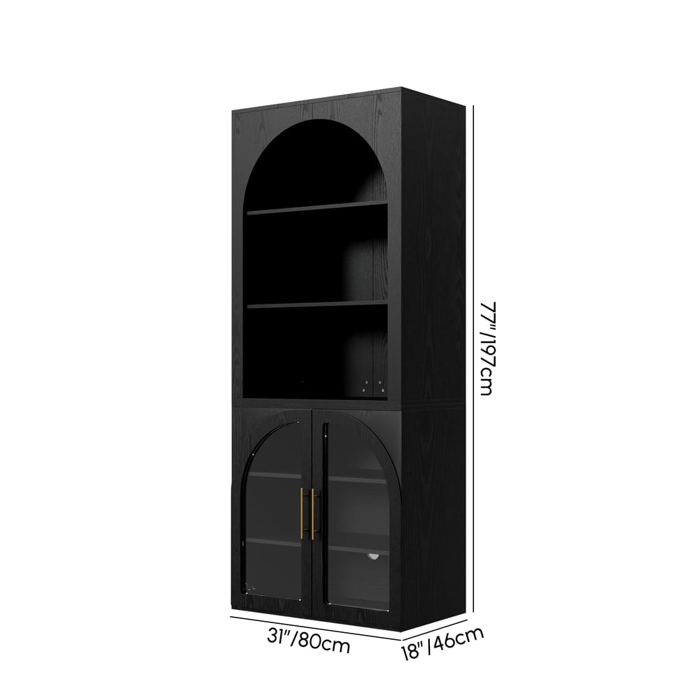 Arune Black Chest Bookcase with Storage Cabinet & LED Light weights dimensions image