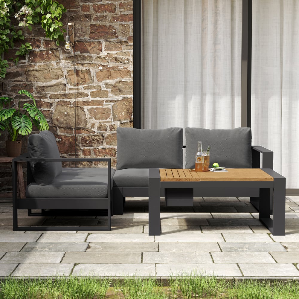 Slatera 4-Pieces Modular Outdoor Sofa Set Aluminum & Acacia for 4 Person in Light Gray window image