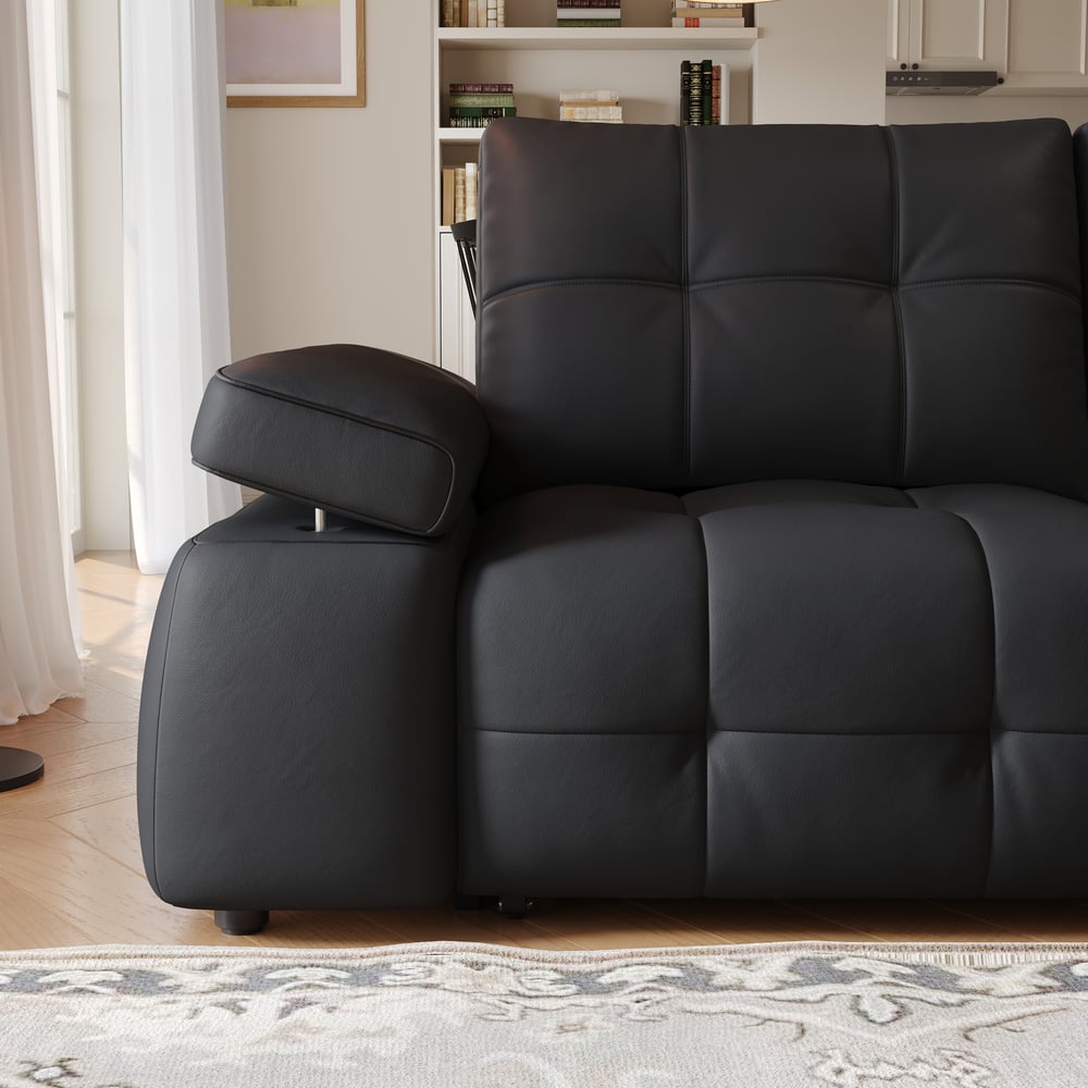 130" 3-Seater Genuine Leather Power Convertible Sleeper Sofa with Adjustable Armrests window image