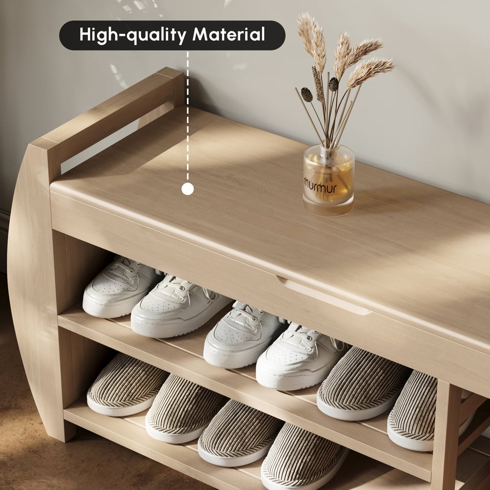 40'' Wood Veneer Whitewash Shoe Storage Entryway Bench with Shoe Rack window image