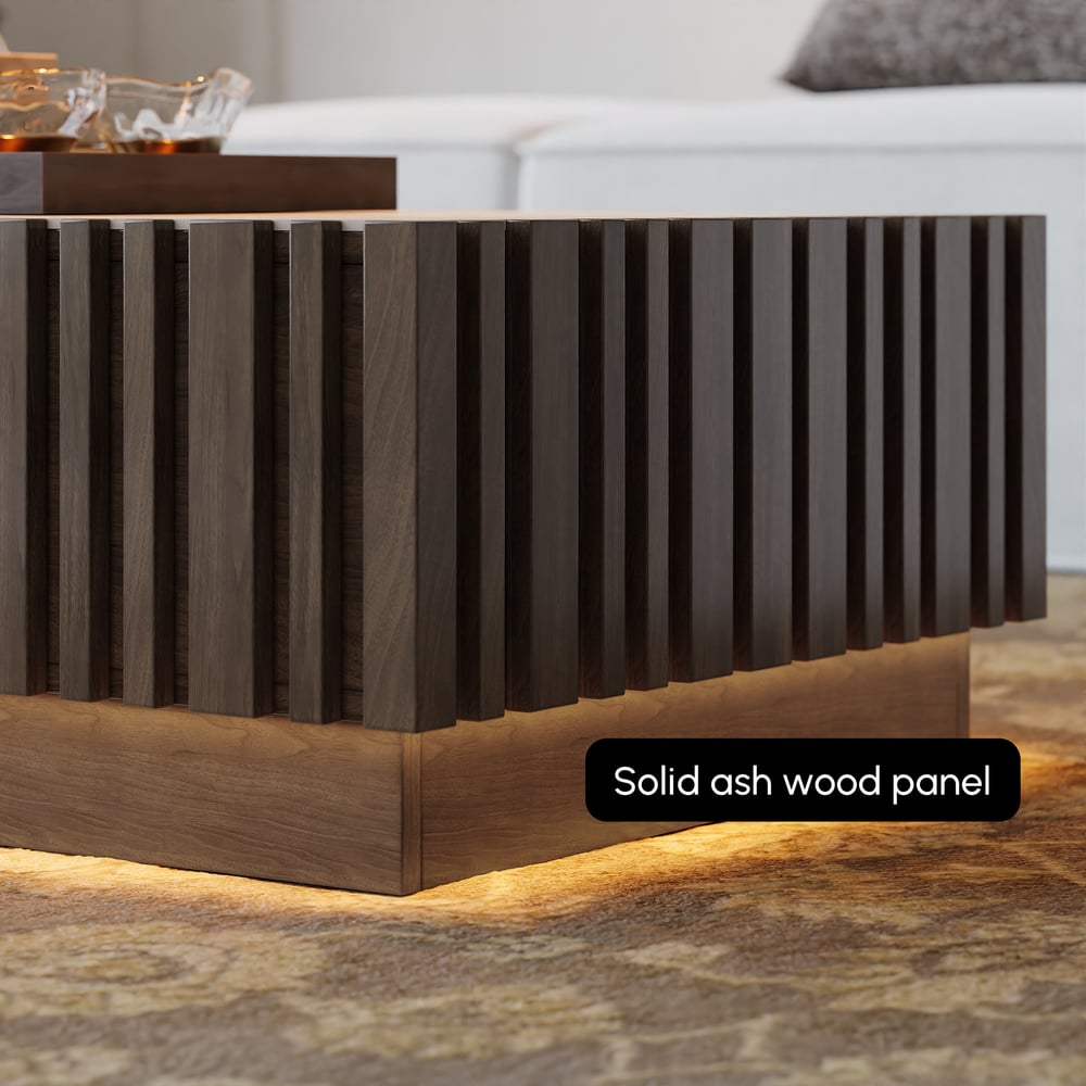 Aura 47" Ash Wood Slatted Coffee Table with Sintered Stone Top window image