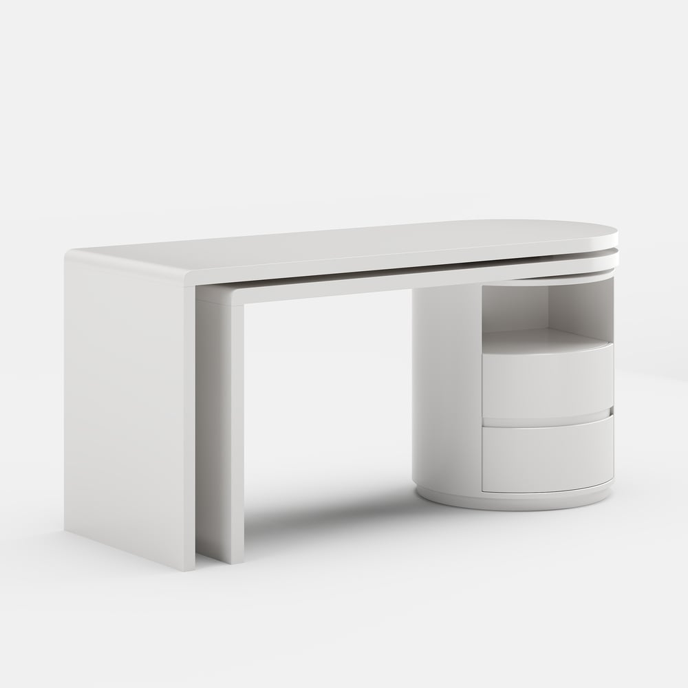 Modern 60" L-Shaped Matte Warm White Executive Desk with Drawers, Rotating Design window image