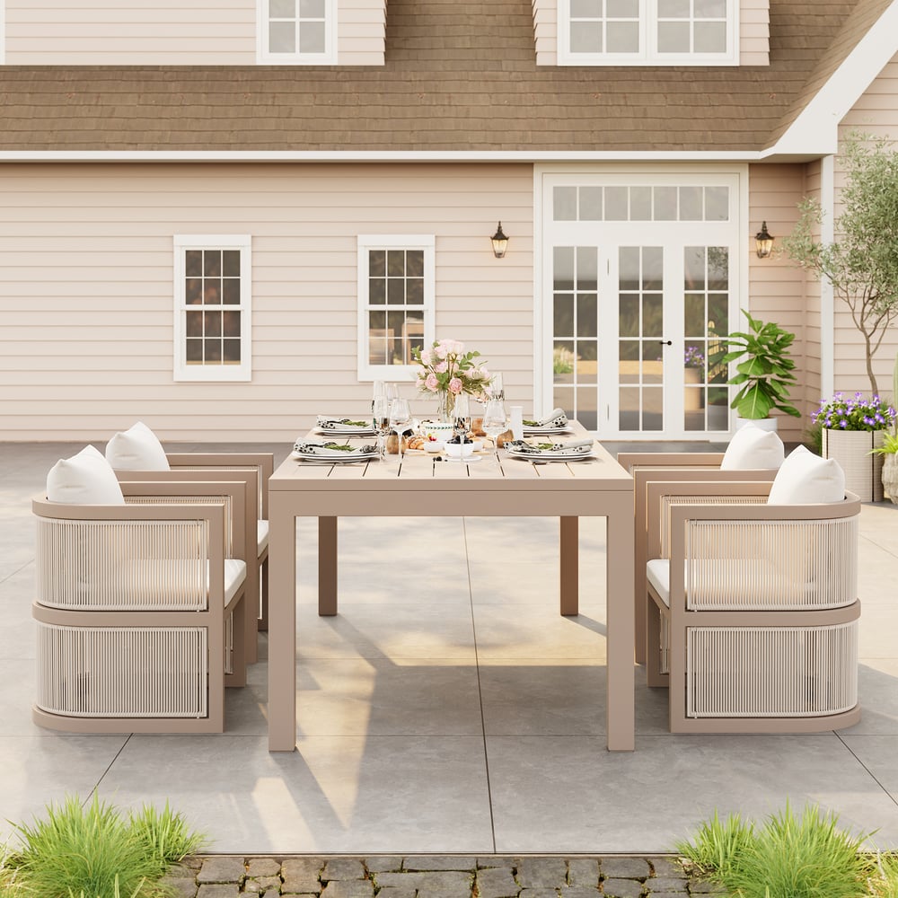 Wevara 7-Piece Outdoor Rope Weave Dining Set with 6 Chairs in Sand window image