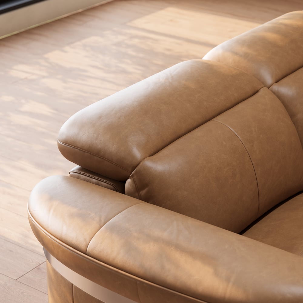 Genuine Leather Multifunction Media Console Power Reclining Sofa window image