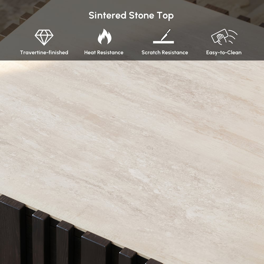 Table basse à lattes Aura 47" en bois de frêne avec plateau en pierre frittée image de fenêtre