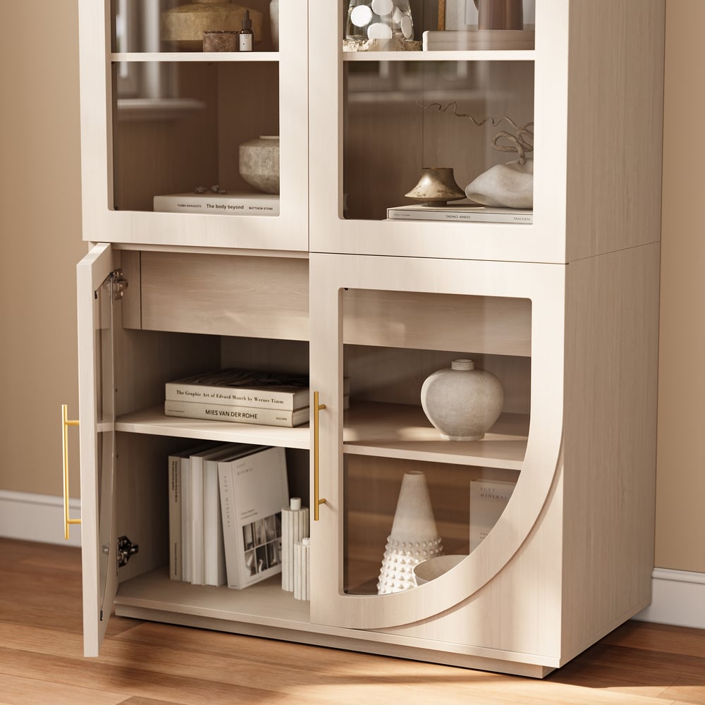 Arune Whitewash Glass Tall Display Cabinet with Drawers & LED window image