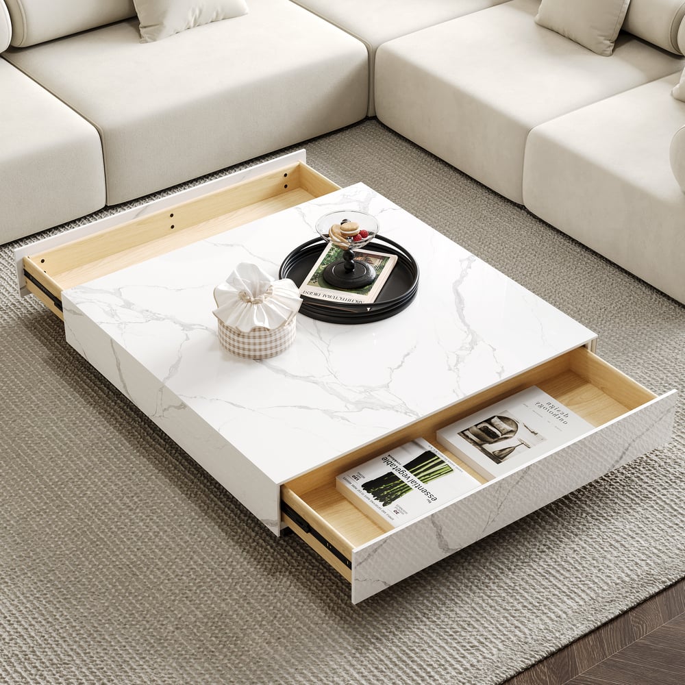 200 cm Sintersteen Elektrische Haard TV-meubel & Salontafel Set Vensterafbeelding
