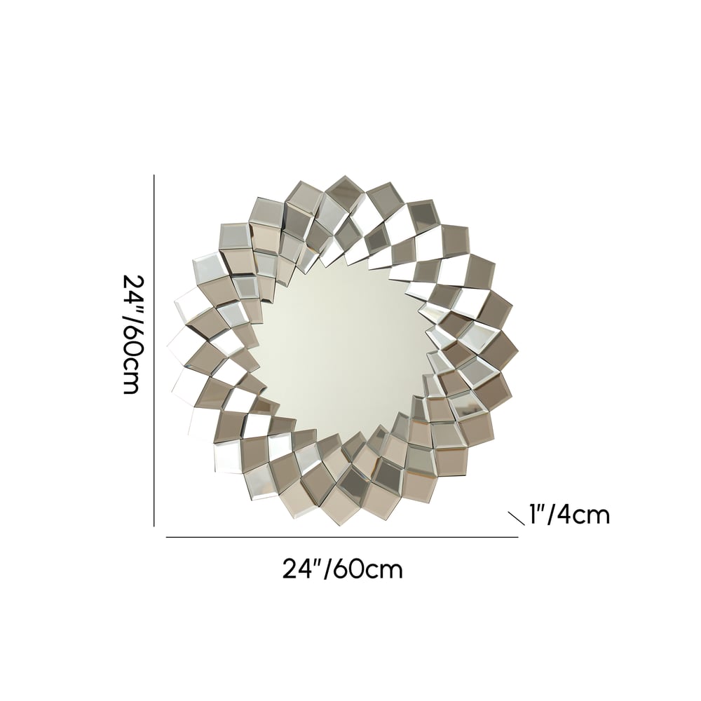 24" Diamond-Shaped Wall Mirror, Silver Round Decorative Mirror weights dimensions image
