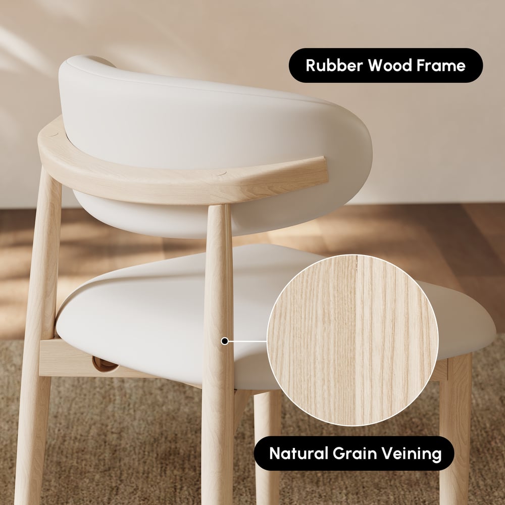 Chaise de salle à manger moderne en cuir PU blanchi avec pieds en bois d'hévéa, 1 pièce image de fenêtre