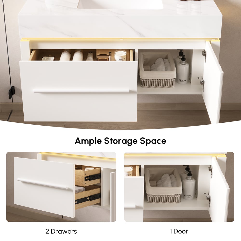 39.4" Wall-Mounted Bathroom Vanity with Sintered Stone Top, LED Sensor Light window image