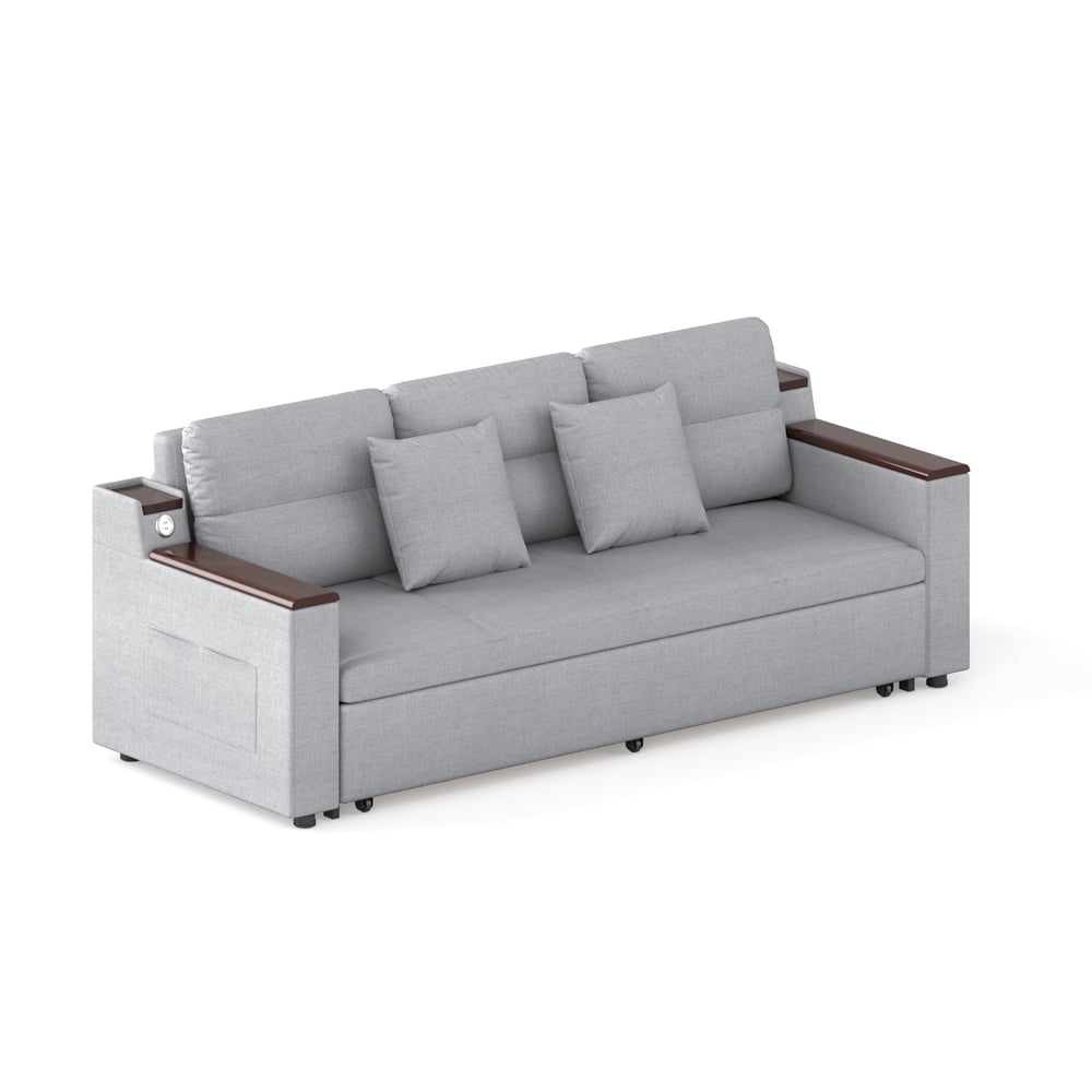 Canapé convertible 3 places en coton et lin avec rangement, 210 cm image de fenêtre