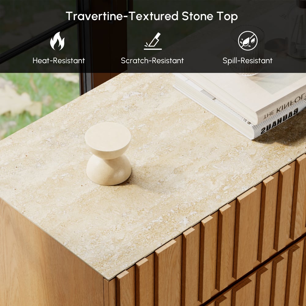 Aura 59" Natural Sintered Stone 6-Drawer Dresser with Lighting window image