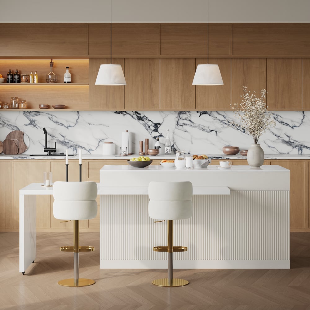 Modern 81"-106" Sintered Stone Kitchen Island with Drawers & Doors, White window image