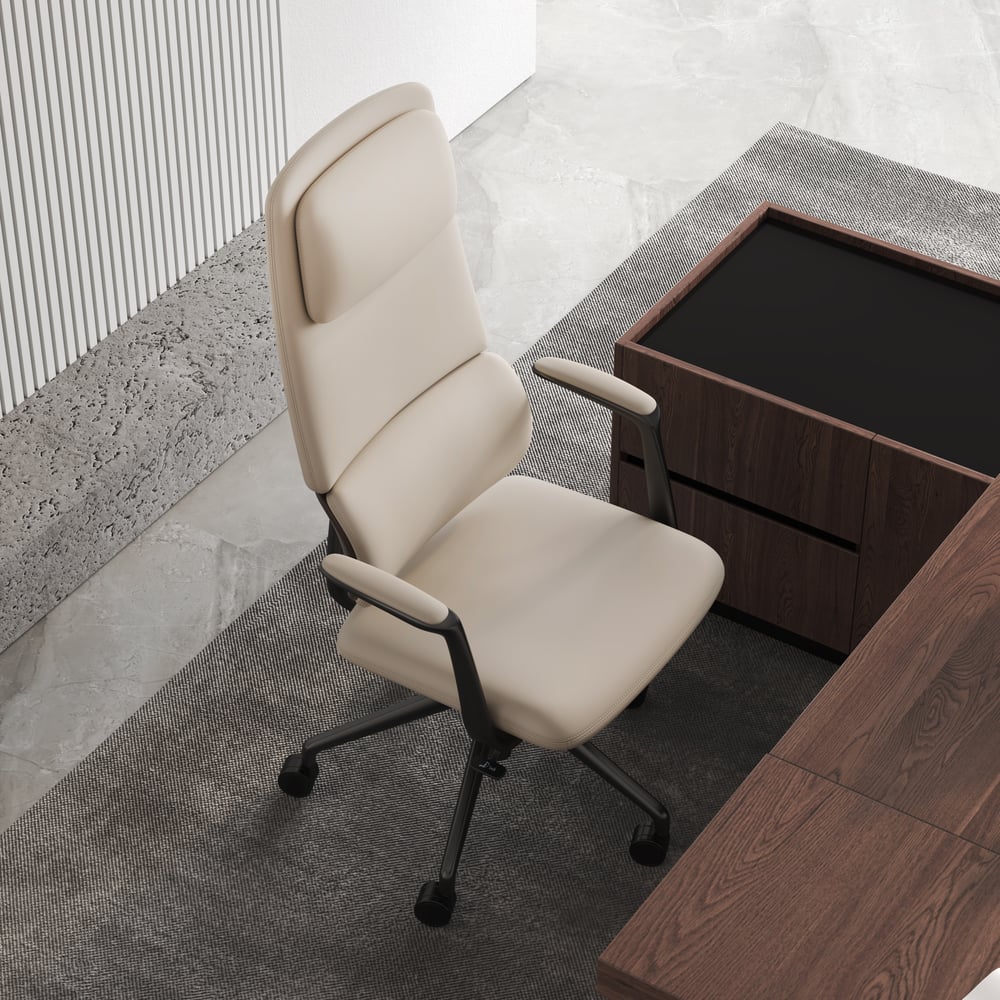 Ergonomic Grey Genuine Leather High Back Reclining Swivel Office Desk Chair window image