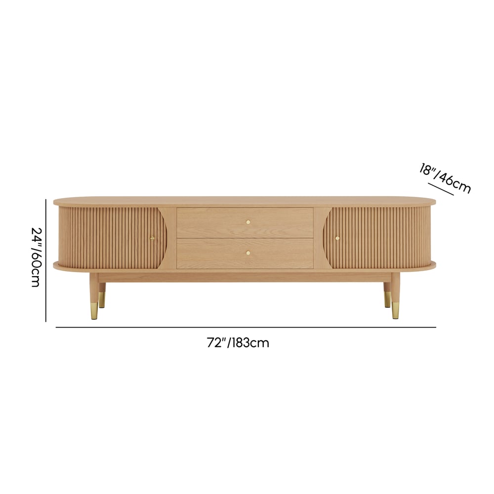 72" Ash Wood Fluted TV Stand with Storage weights dimensions image