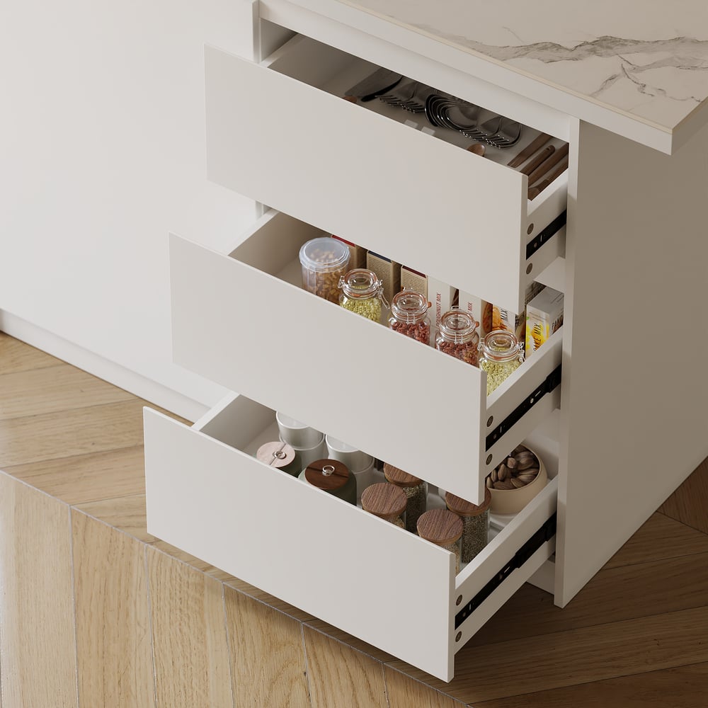 Modern 127 cm Glossy Sintered Stone Kitchen Island with Storage, White window image