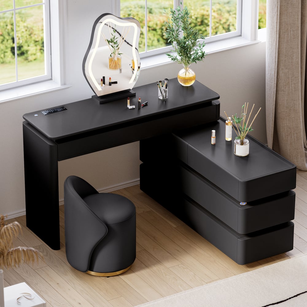 Skórzany okrągły taboret do toaletki z krzesłem akcentującym z oparciem obraz okna