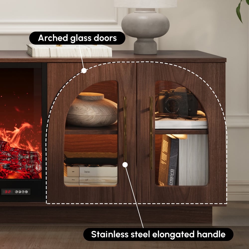 Arune 80" Arched Glass Doors Electric Fireplace TV Stand with Remote Control window image