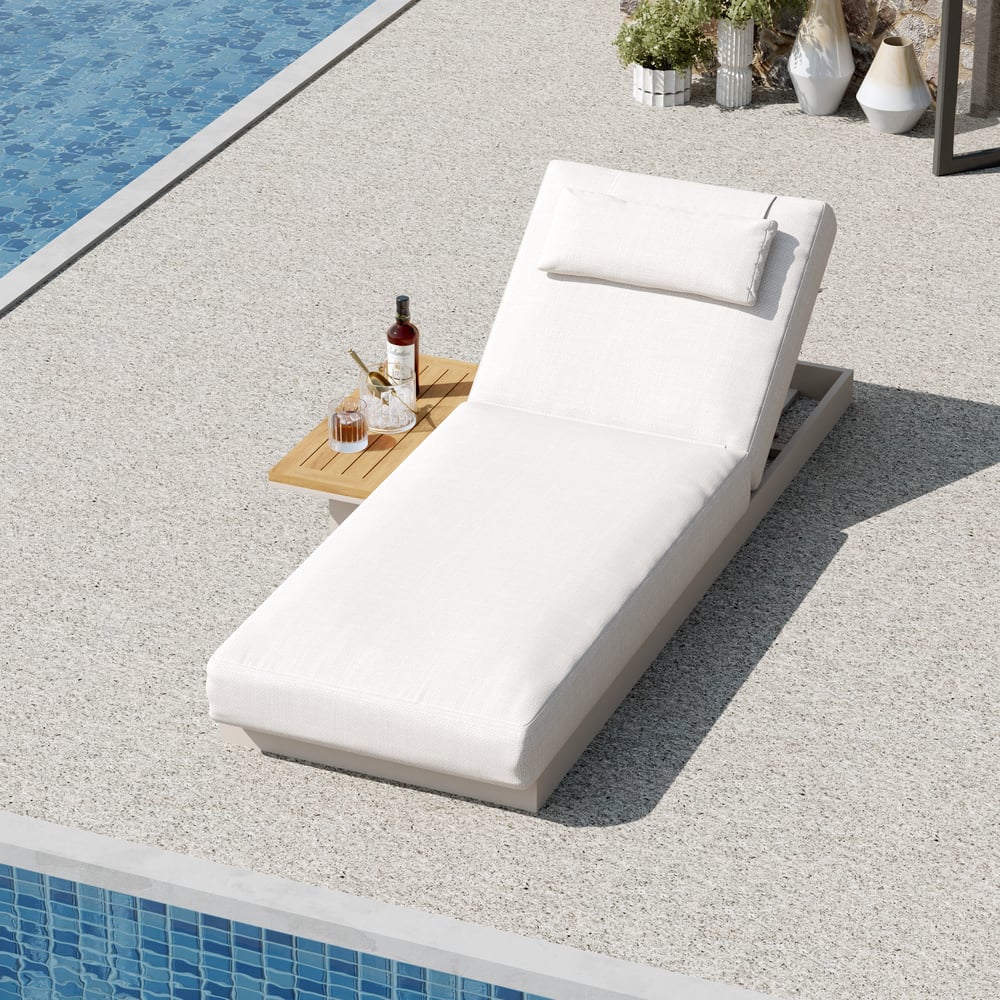 Tevara Single Sand Teak & Aluminium Adjustable Outdoor Chaise Lounge with Black Cover window image