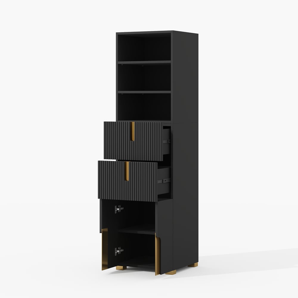 Artis 59" Bathroom Storage Cabinet – Freestanding Linen Tower with 2 Drawers & 2 Doors window image