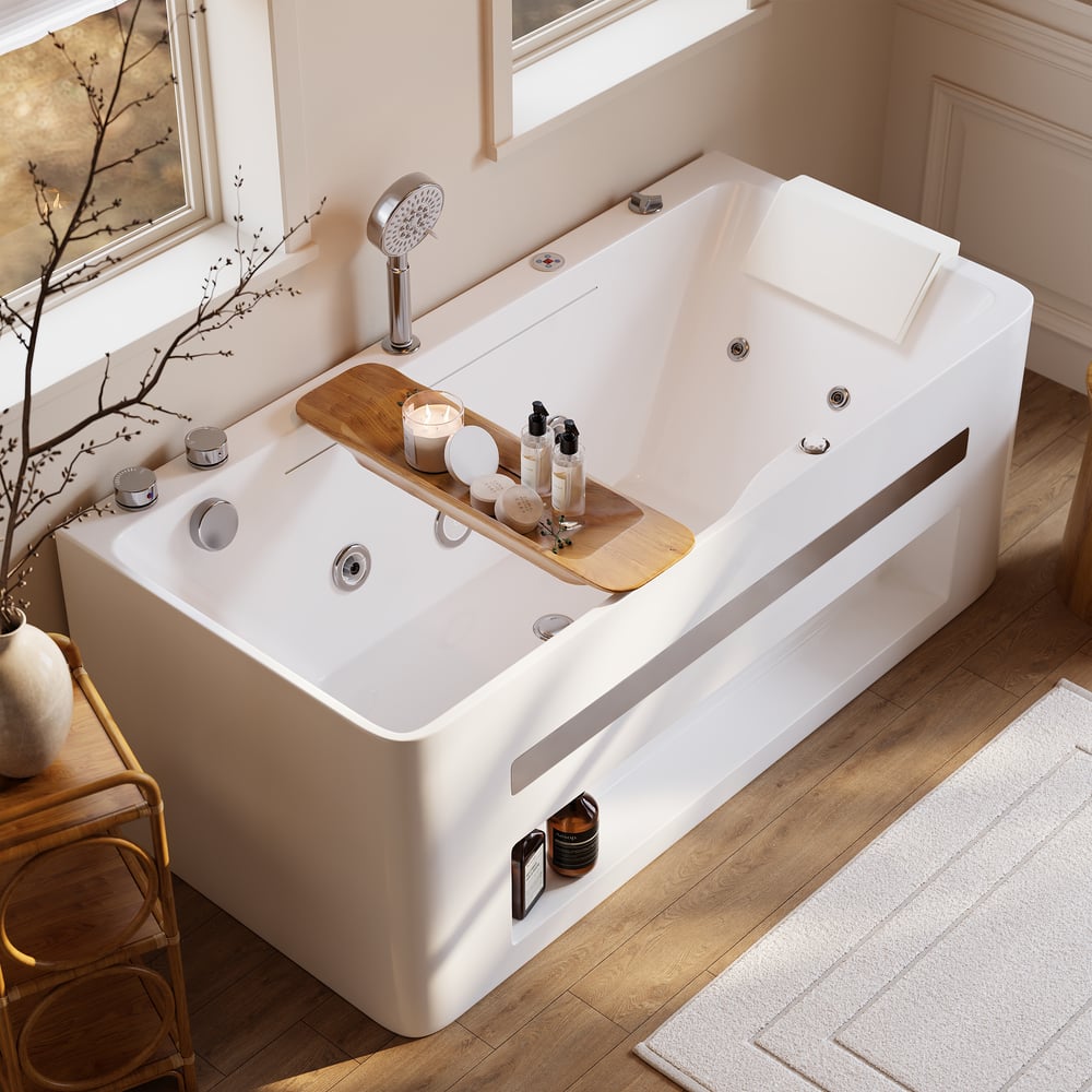 Baignoire balnéo de 150 cm avec contrôle thermostatique, jets de massage et éclairage LED image de fenêtre