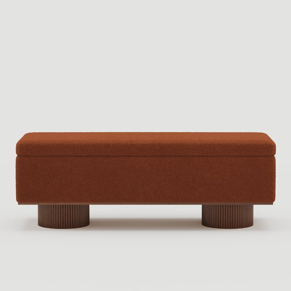 Teddy Fabric Fluffy Faux Fur Flip Top Wood Storage Entryway Bench window image