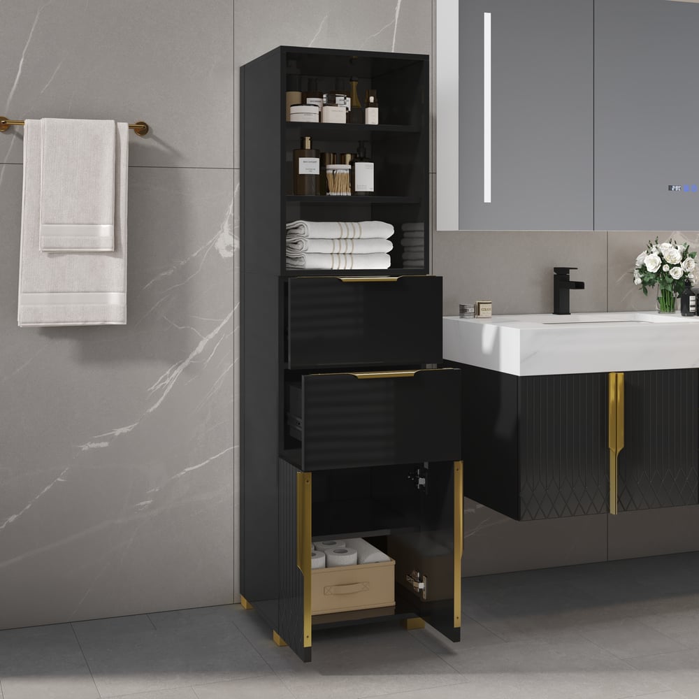 Aro 149cm Bathroom Storage Cabinet Freestanding Linen Tower with Shelves Drawers & Doors window image