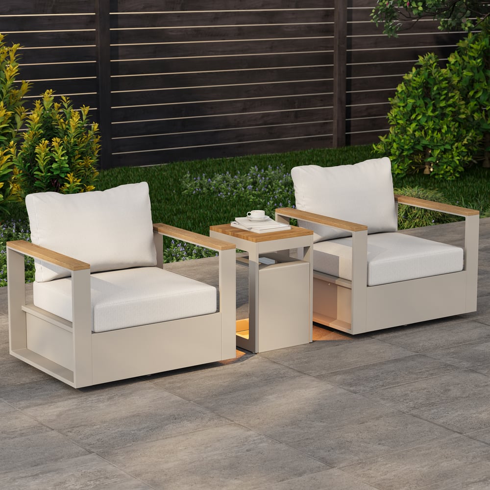 Tevara Outdoor Teak Aluminium Sand Side Table with Solar Light window image