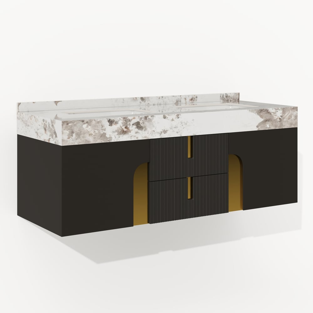 Mueble de baño Artis de 152cm de doble lavabo flotante con encimera de piedra sinterizada Imagen de ventana