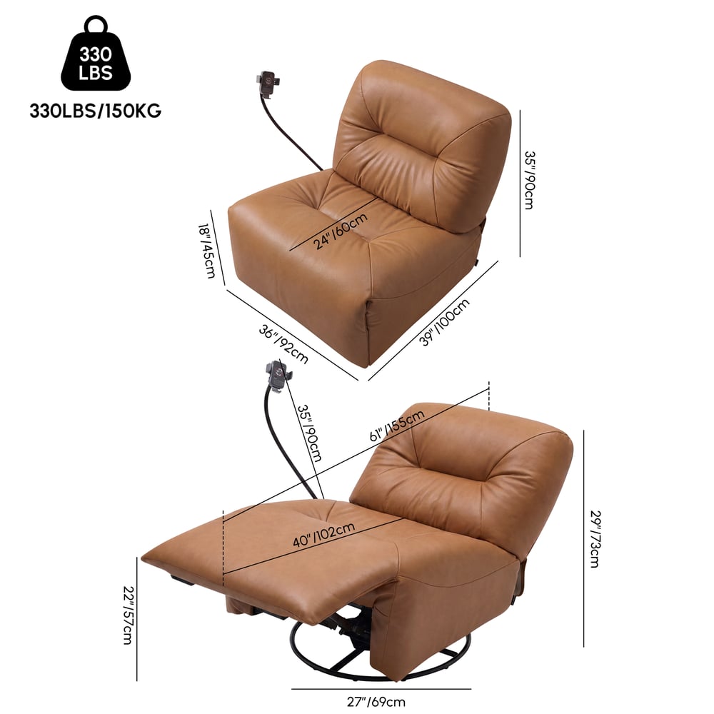 Leather Power Swivel Rocker Recliner Accent Chair with Phone Holder weights dimensions image