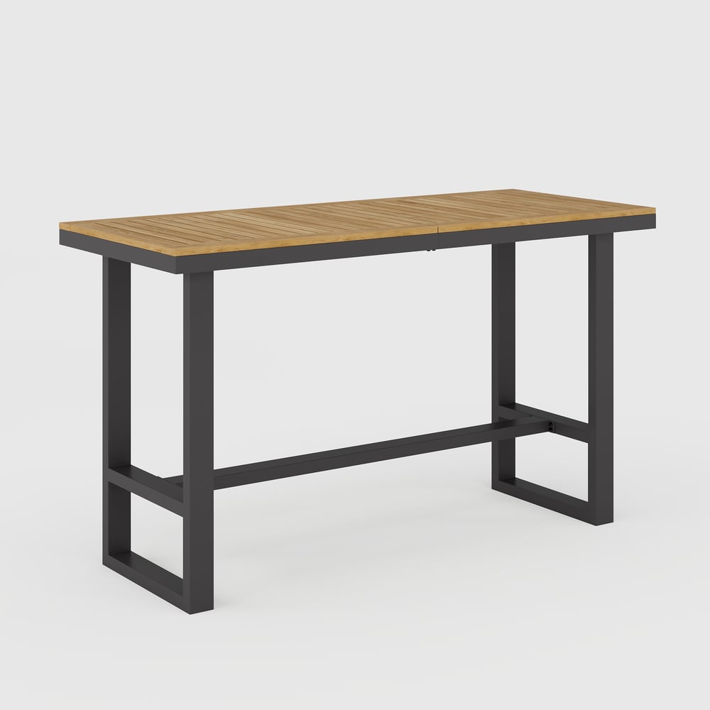 Tevara Teakhouten Moderne Outdoor Bar Set Donkergrijs Frame & Warm Wit Kussen Vensterafbeelding