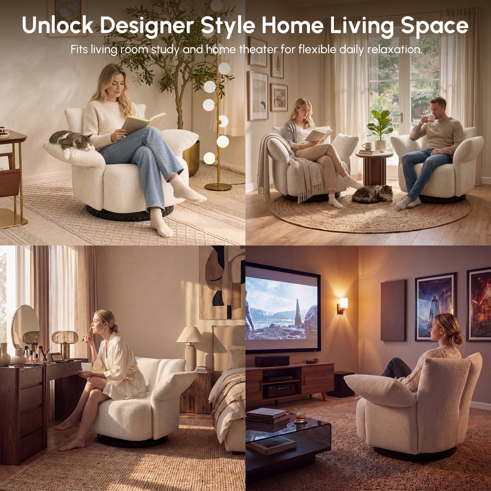 Performance Chenille Swivel Accent Chair with Adjustable Armrest window image