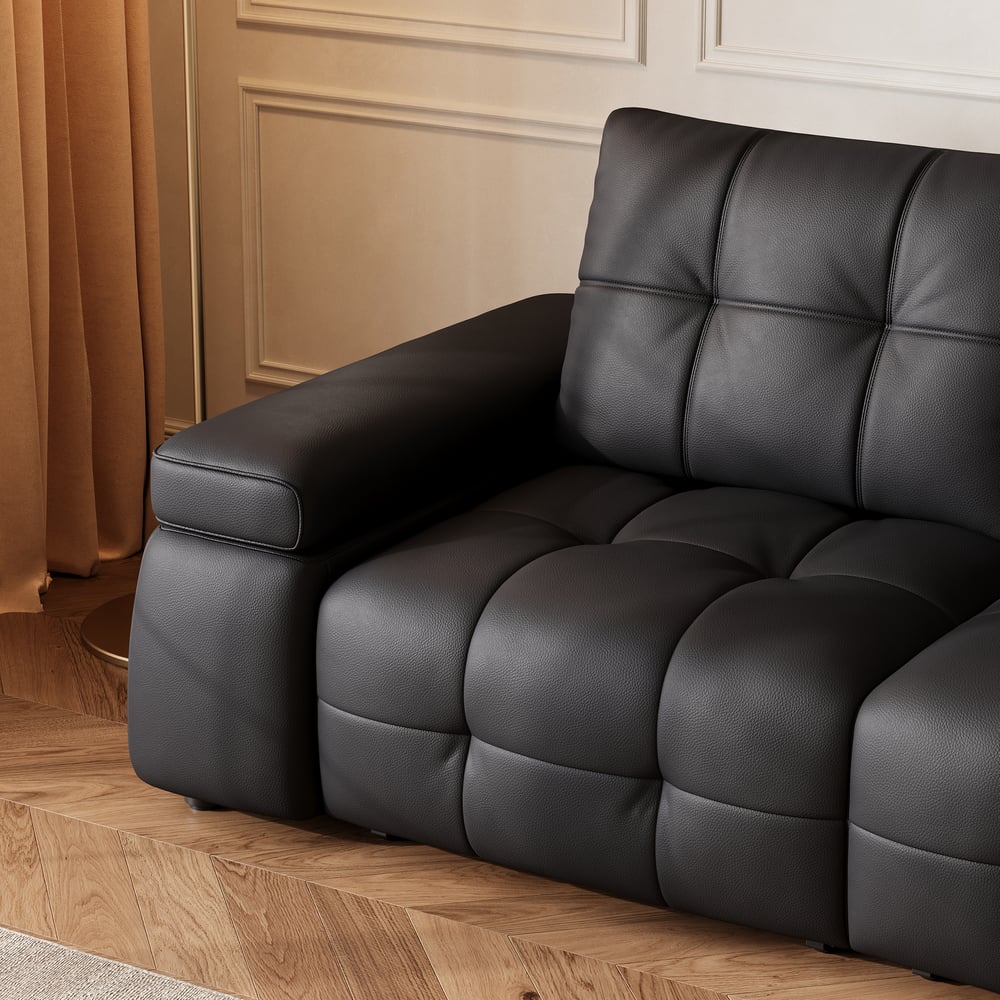 96" 2-Seater Genuine Leather Power Convertible Sleeper Sofa with adjustable armrests window image