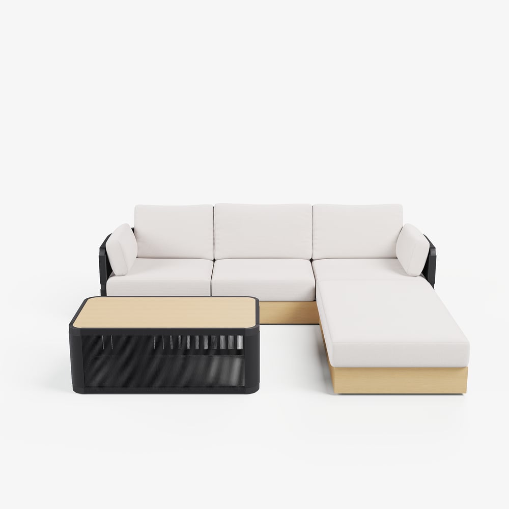 Costra Woven Outdoor Sectional Sofa Set with Adjustable Reclining Chaise and Coffee Table Black window image