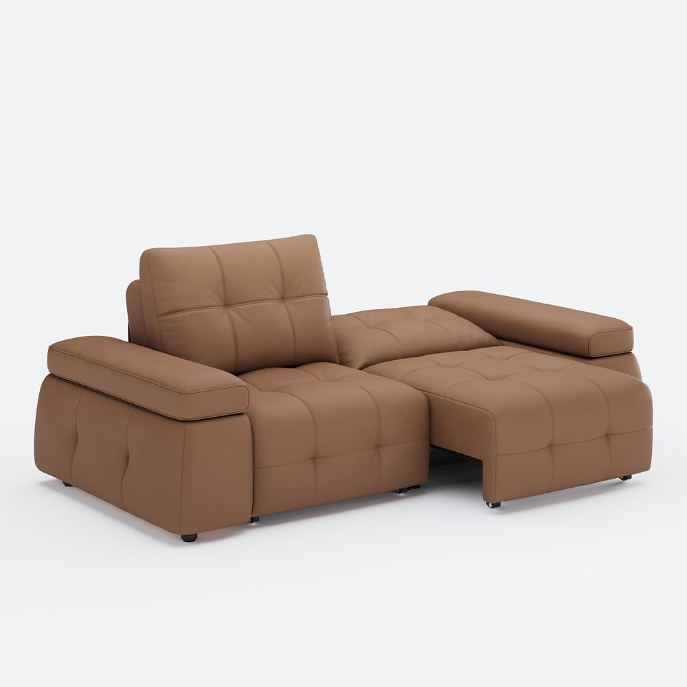 95" 2-Seater Genuine Leather Power Convertible Sleeper Sofa with adjustable armrests window image
