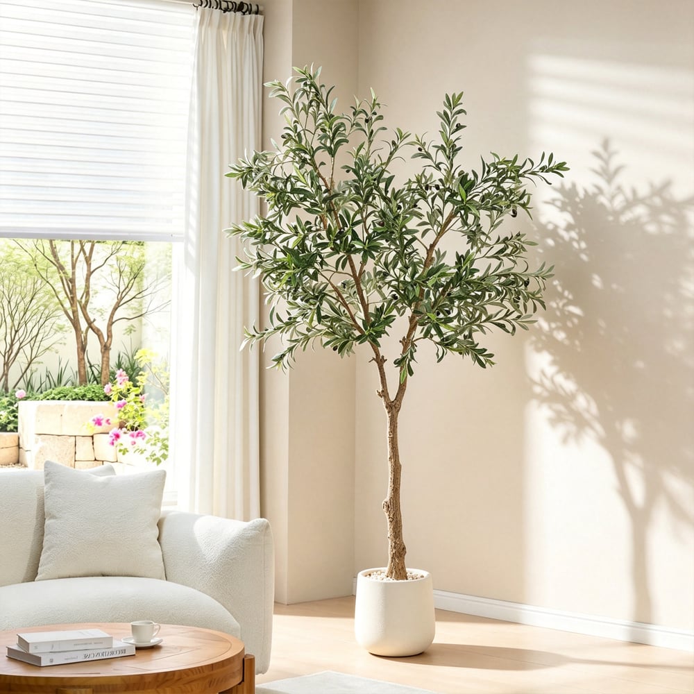 7ft Artificial Olive Tree with Planter and Decorative Pebbles window image