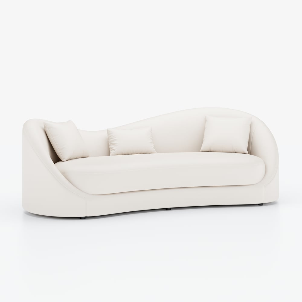 84" Performance Leather Curved Upholstered Sofa with Pillows window image