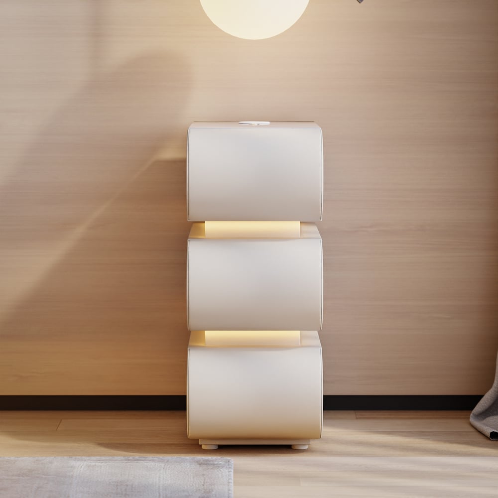 Narrow Humply Leather 3-Drawer Smart Nightstand with Sintered Stone Top window image